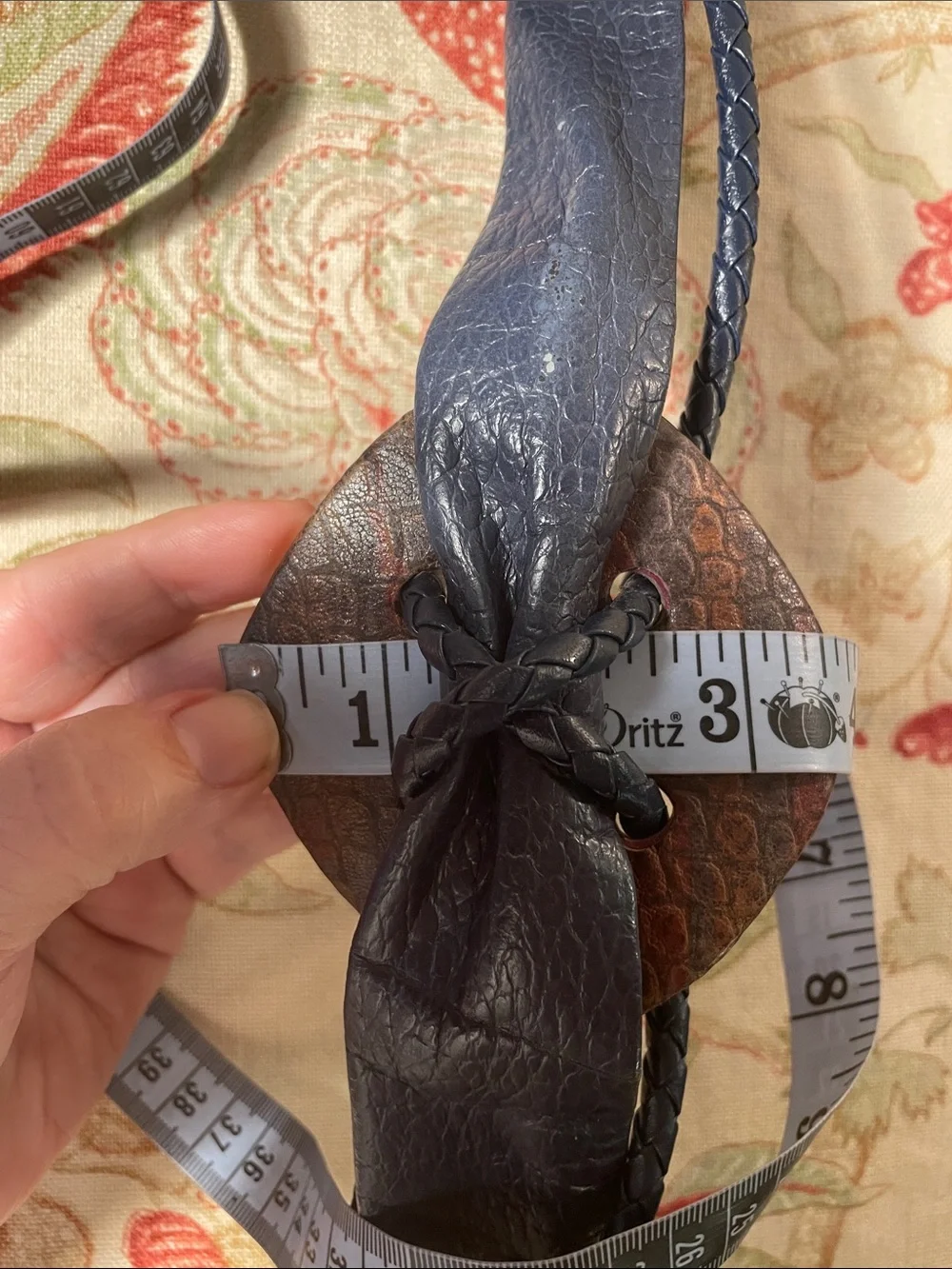 LeatherBraided Navy Leather Belt with Decorative Brown Buckle